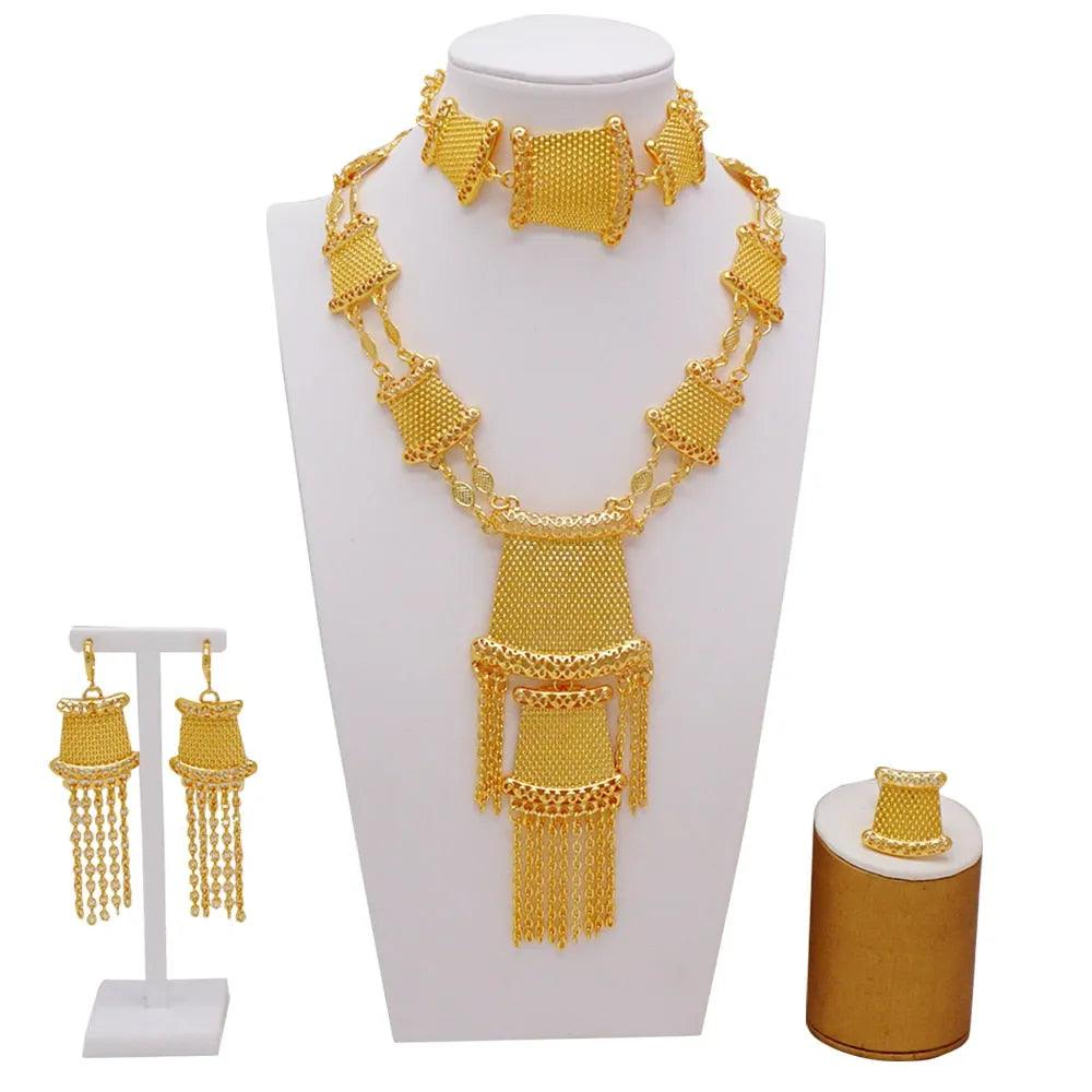 Dubai Jewelry Sets Gold Color Necklace &amp; Earring Set For Women African France Wedding Party Jewelery Ethiopia Bridal Gifts - ItemBear.com