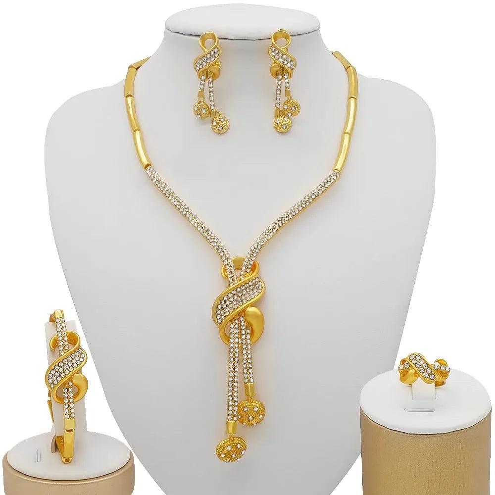 Dubai Jewelry Sets Gold Color Necklace &amp; Earring Set For Women African France Wedding Party Jewelery Ethiopia Bridal Gifts - ItemBear.com