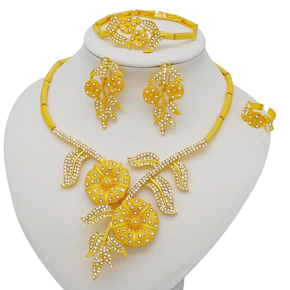 Dubai Jewelry Sets Gold Color Necklace &amp; Earring Set For Women African France Wedding Party Jewelery Ethiopia Bridal Gifts - ItemBear.com