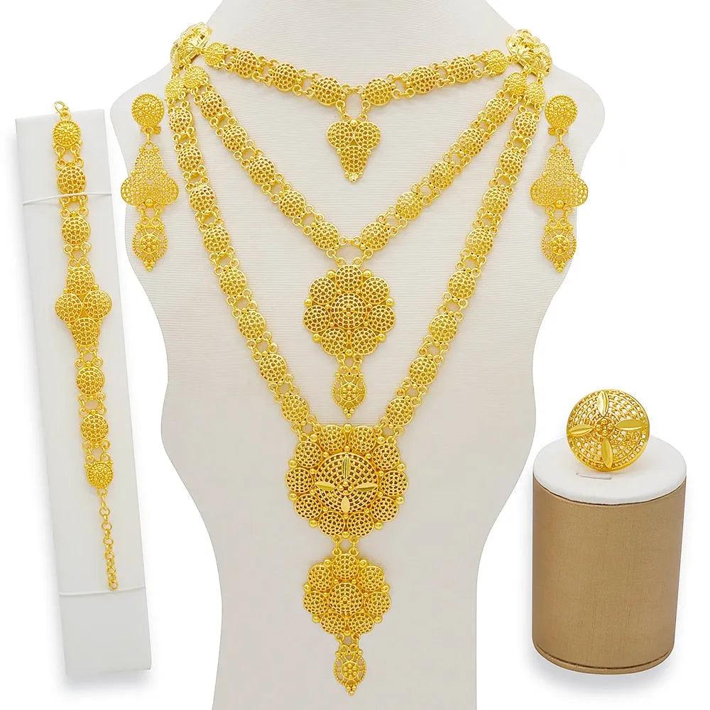 Dubai Jewelry Sets Gold Color Necklace &amp; Earring Set For Women African France Wedding Party Jewelery Ethiopia Bridal Gifts - ItemBear.com