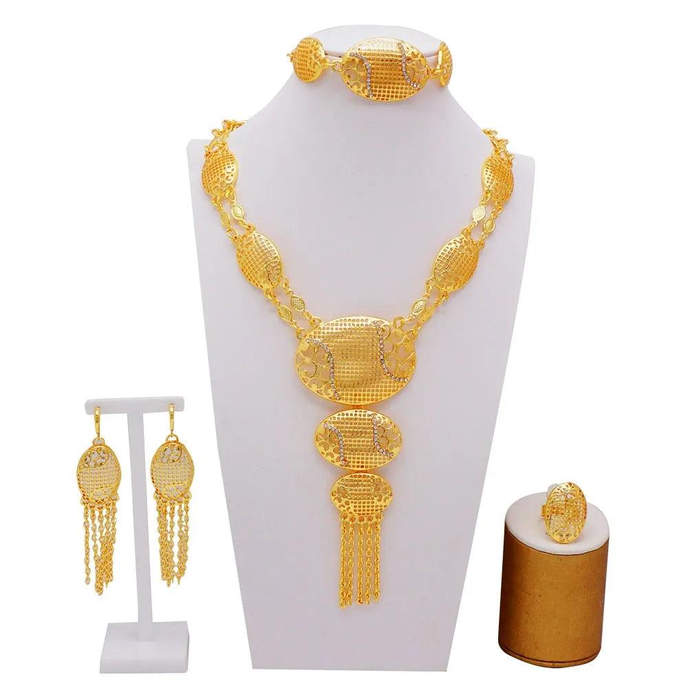 Dubai Jewelry Sets Gold Color Necklace &amp; Earring Set For Women African France Wedding Party Jewelery Ethiopia Bridal Gifts - ItemBear.com