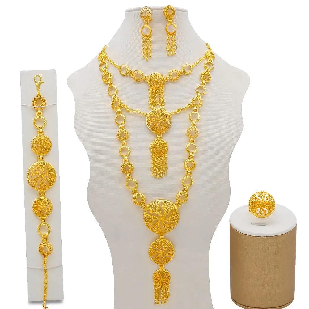 Dubai Jewelry Sets Gold Color Necklace &amp; Earring Set For Women African France Wedding Party Jewelery Ethiopia Bridal Gifts - ItemBear.com