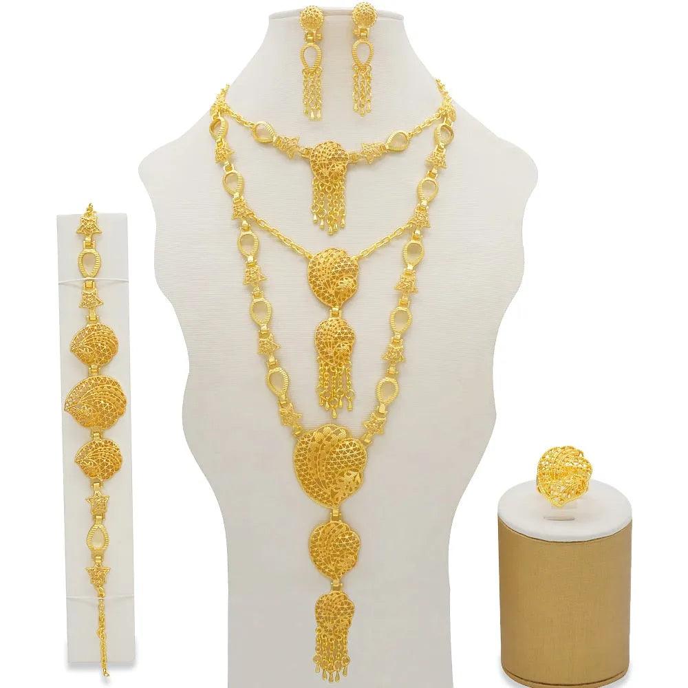 Dubai Jewelry Sets Gold Color Necklace &amp; Earring Set For Women African France Wedding Party Jewelery Ethiopia Bridal Gifts - ItemBear.com