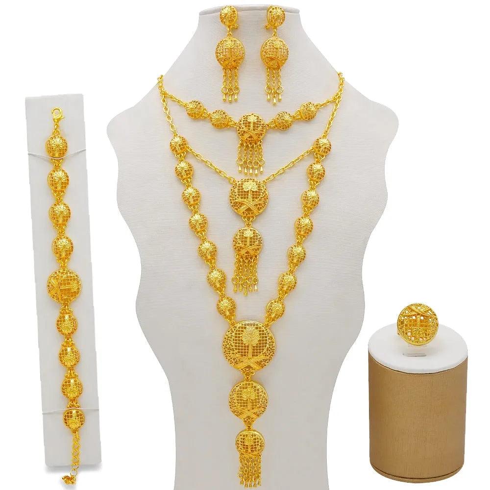 Dubai Jewelry Sets Gold Color Necklace &amp; Earring Set For Women African France Wedding Party Jewelery Ethiopia Bridal Gifts - ItemBear.com