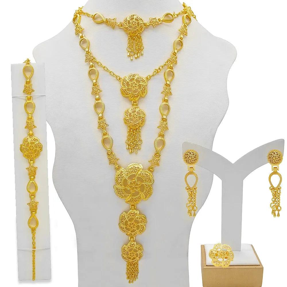 Dubai Jewelry Sets Gold Color Necklace &amp; Earring Set For Women African France Wedding Party Jewelery Ethiopia Bridal Gifts - ItemBear.com