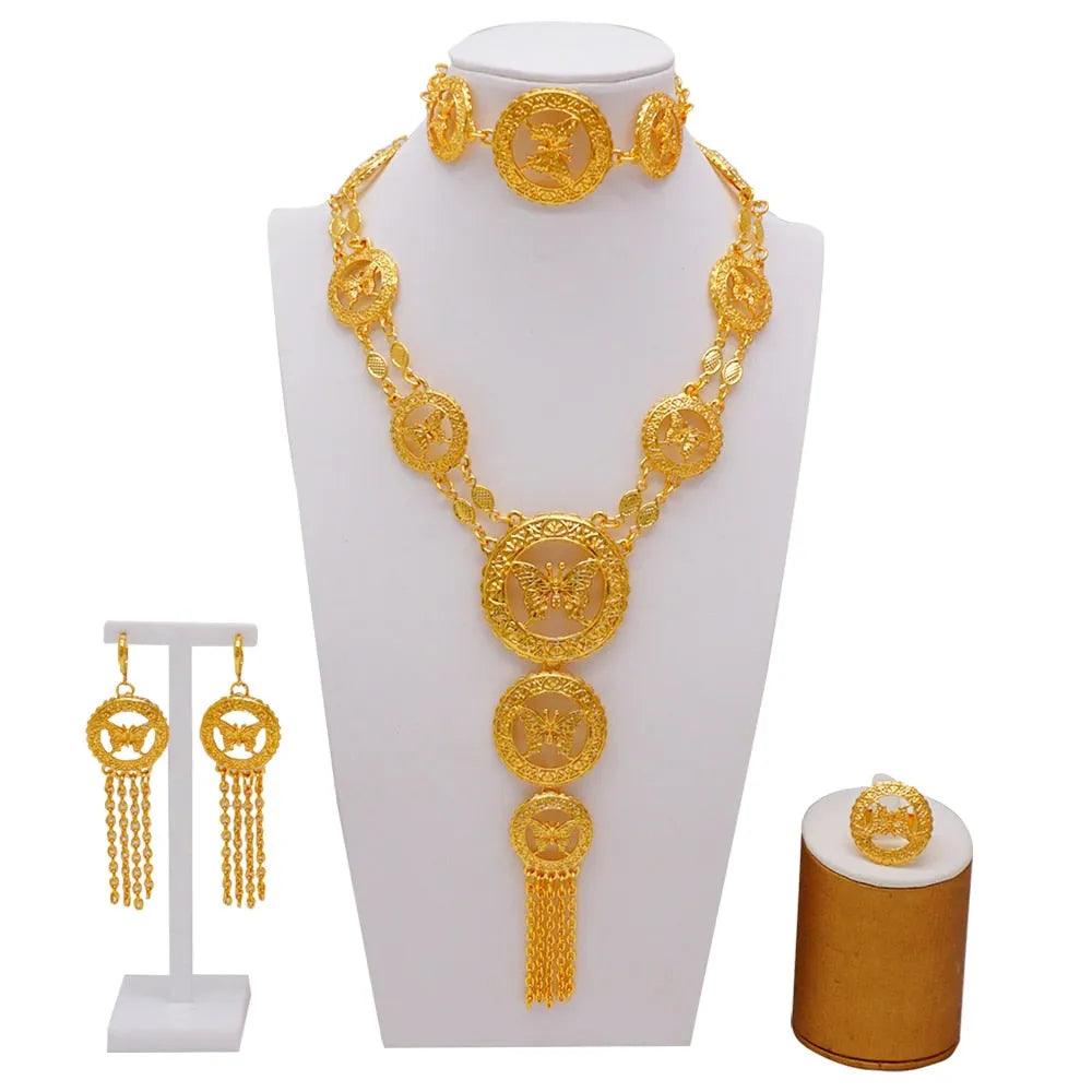 Dubai Jewelry Sets Gold Color Necklace &amp; Earring Set For Women African France Wedding Party Jewelery Ethiopia Bridal Gifts - ItemBear.com