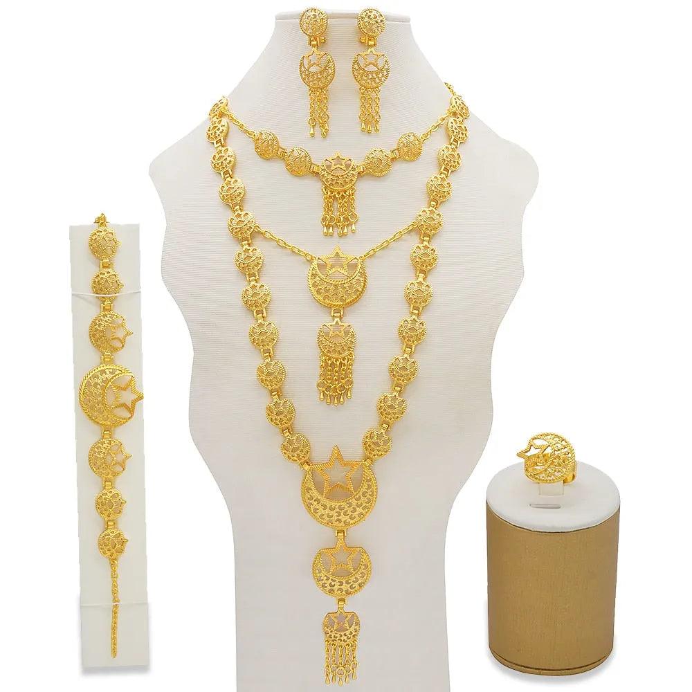 Dubai Jewelry Sets Gold Color Necklace &amp; Earring Set For Women African France Wedding Party Jewelery Ethiopia Bridal Gifts - ItemBear.com