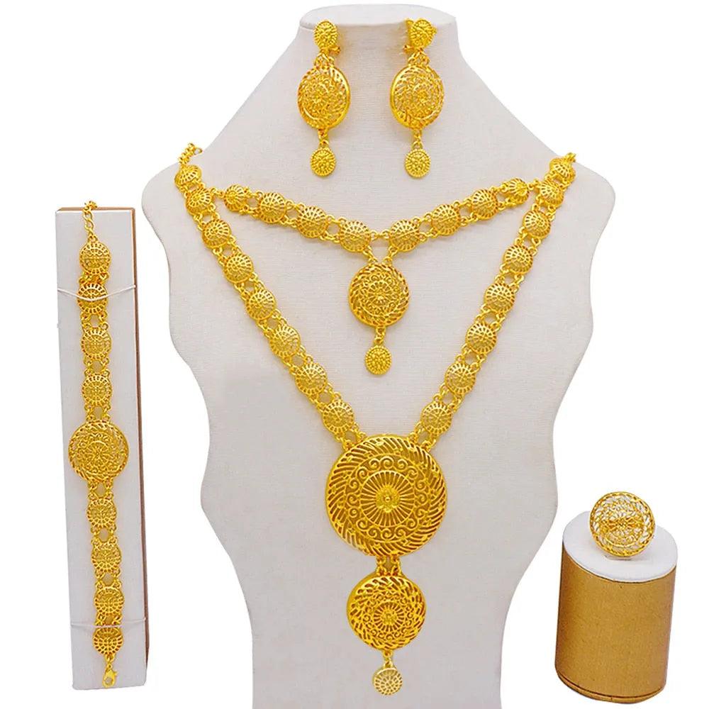 Dubai Jewelry Sets Gold Color Necklace &amp; Earring Set For Women African France Wedding Party Jewelery Ethiopia Bridal Gifts - ItemBear.com