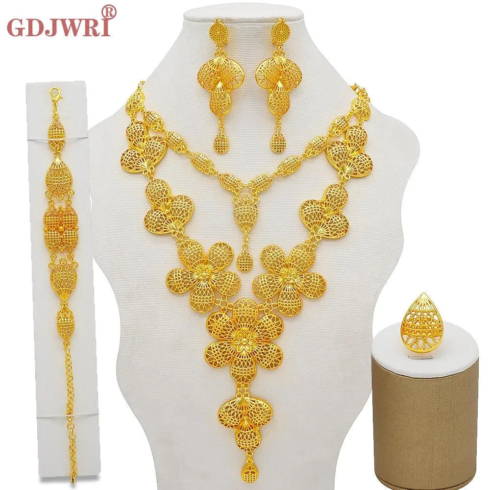 Dubai Jewelry Sets Gold Color Necklace &amp; Earring Set For Women African France Wedding Party Jewelery Ethiopia Bridal Gifts - ItemBear.com