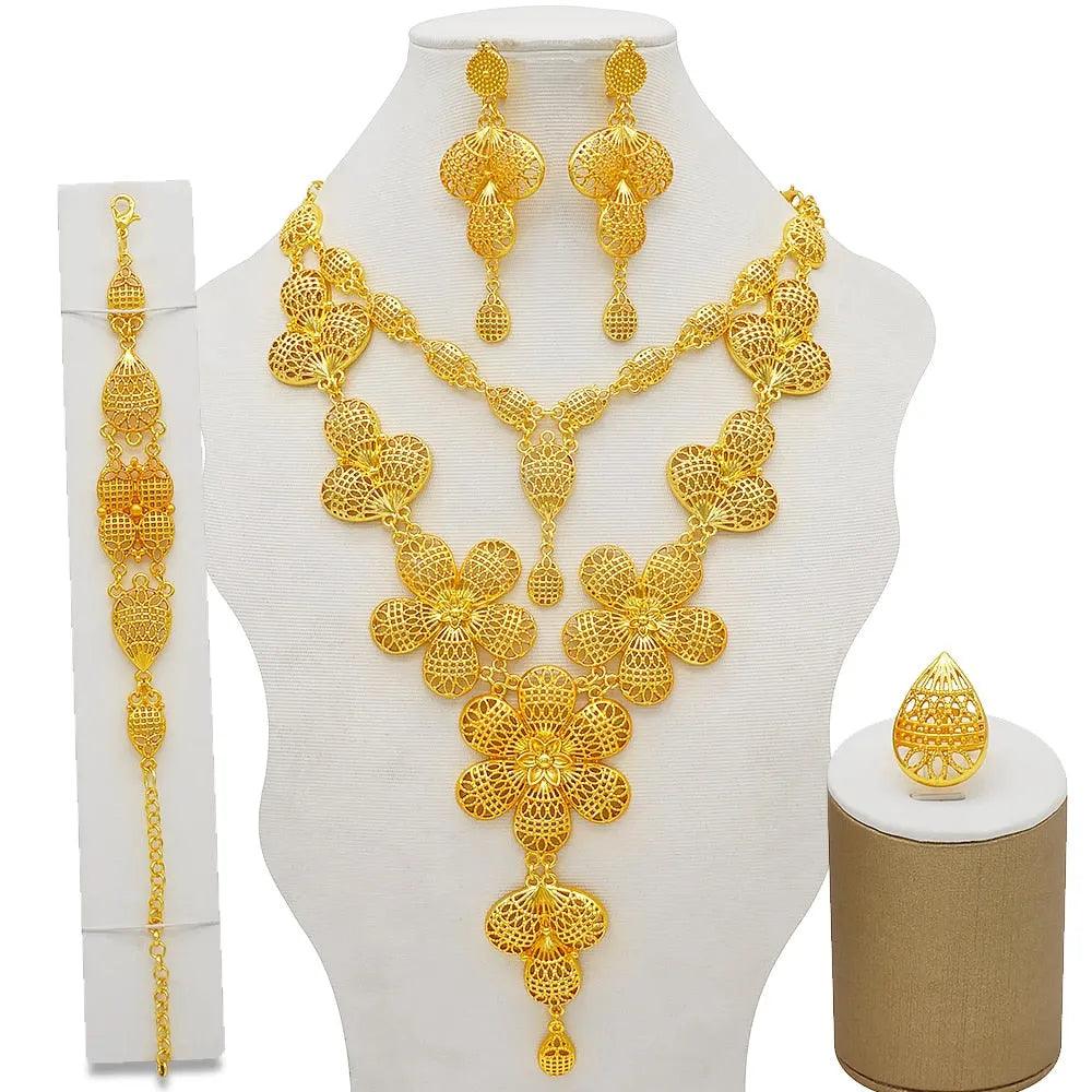 Dubai Jewelry Sets Gold Color Necklace &amp; Earring Set For Women African France Wedding Party Jewelery Ethiopia Bridal Gifts - ItemBear.com