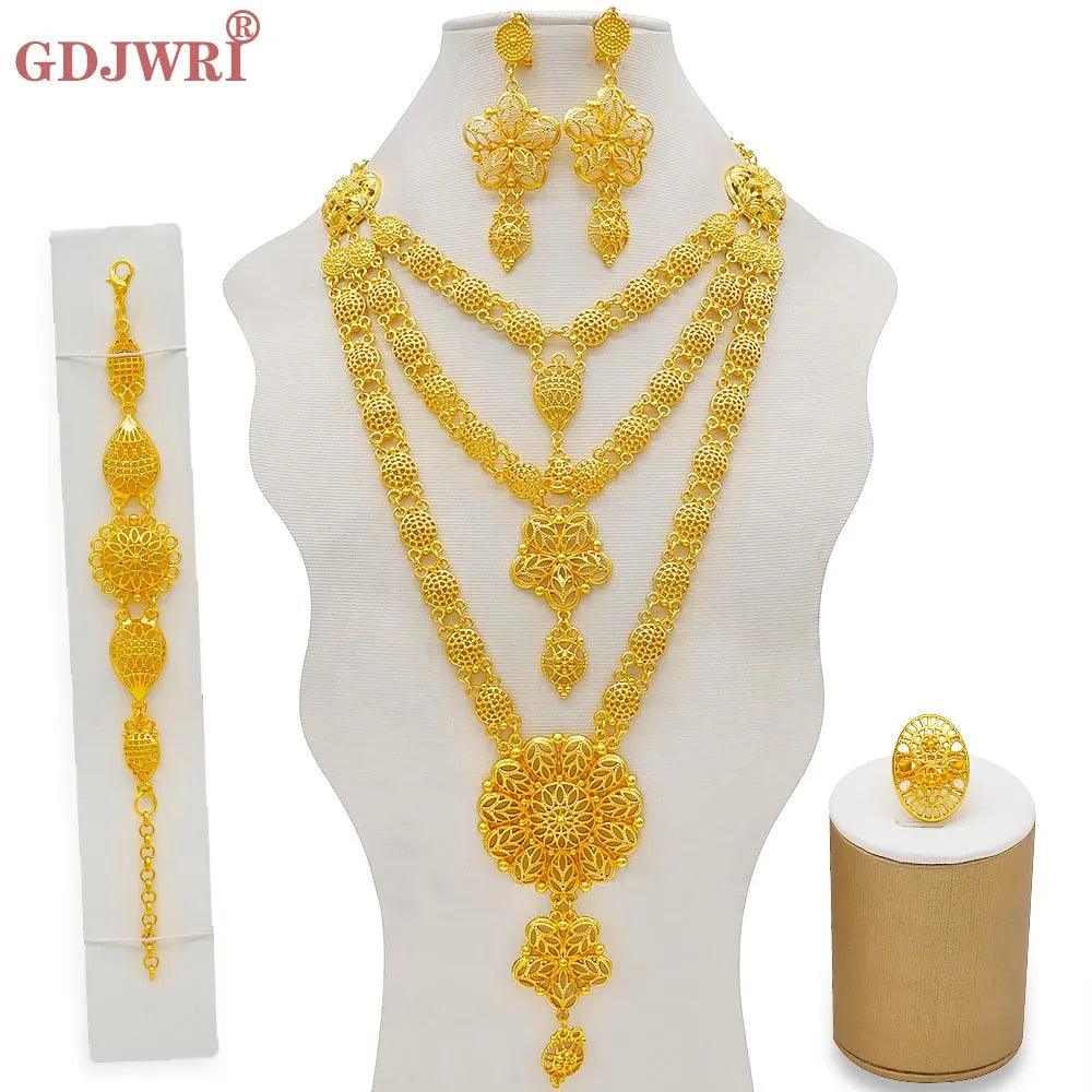 Dubai Jewelry Sets Gold Color Necklace &amp; Earring Set For Women African France Wedding Party Jewelery Ethiopia Bridal Gifts - ItemBear.com