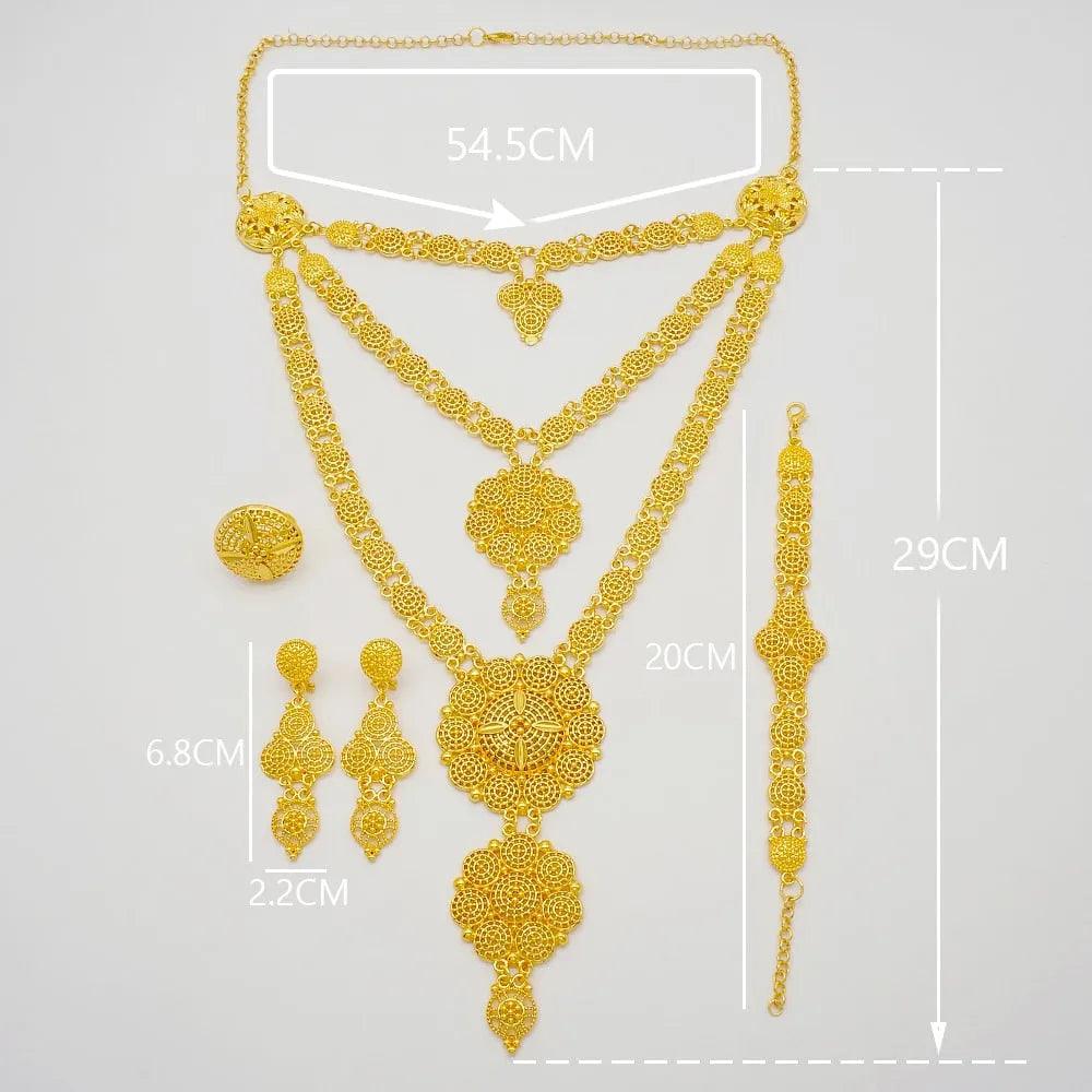 Dubai Jewelry Sets Gold Color Necklace &amp; Earring Set For Women African France Wedding Party Jewelery Ethiopia Bridal Gifts - ItemBear.com