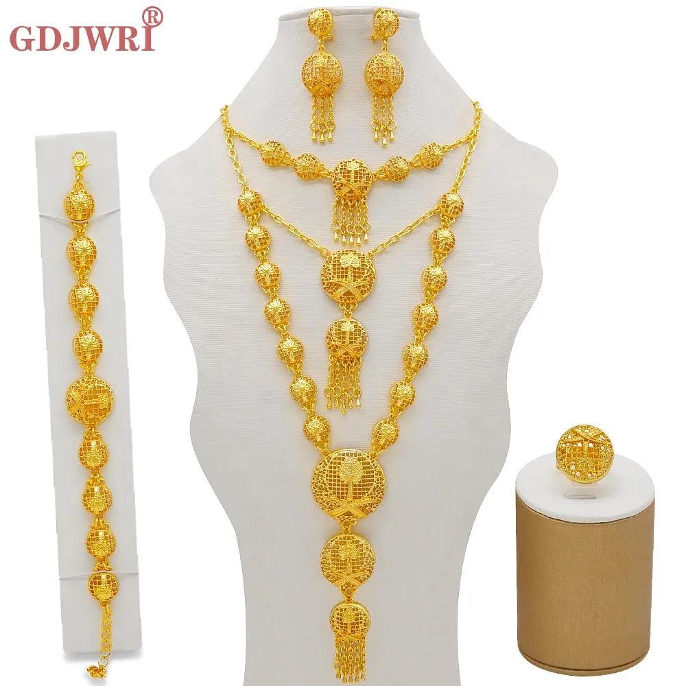 Dubai Jewelry Sets Gold Color Necklace &amp; Earring Set For Women African France Wedding Party Jewelery Ethiopia Bridal Gifts - ItemBear.com