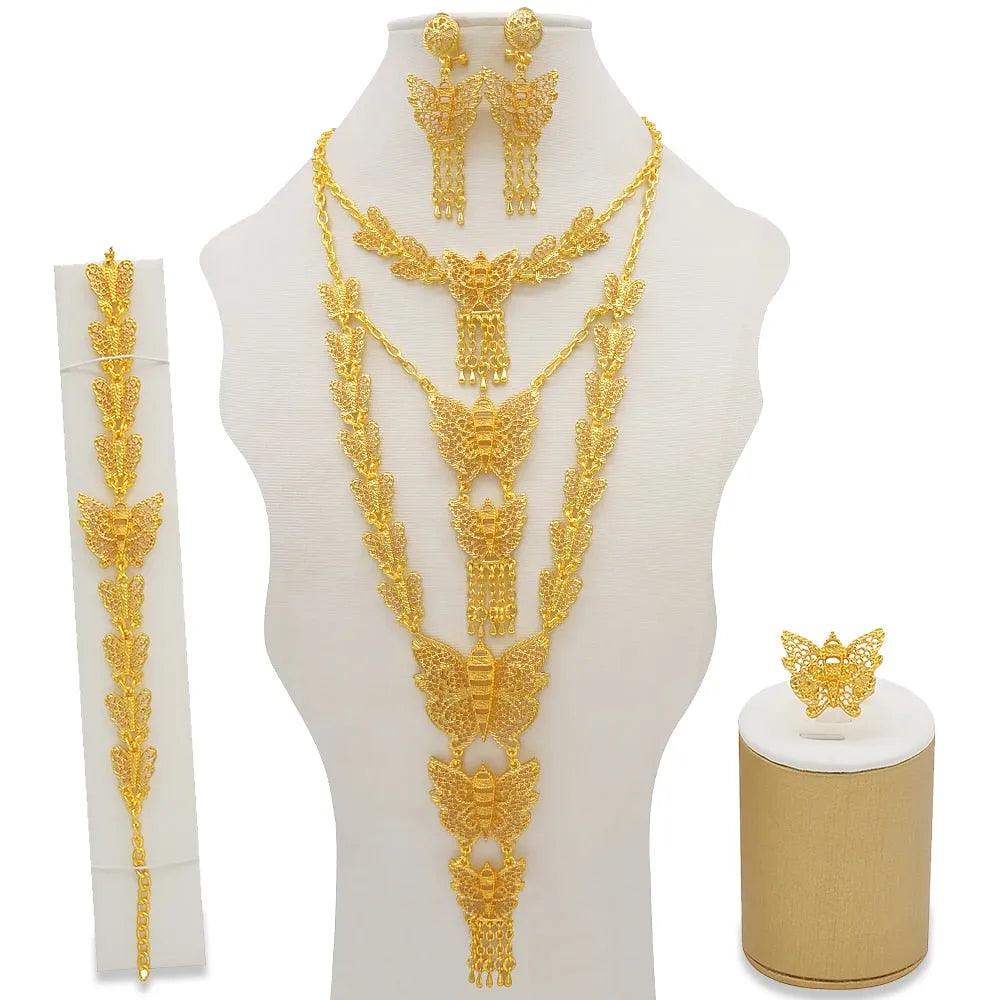 Dubai Jewelry Sets Gold Color Necklace &amp; Earring Set For Women African France Wedding Party Jewelery Ethiopia Bridal Gifts - ItemBear.com