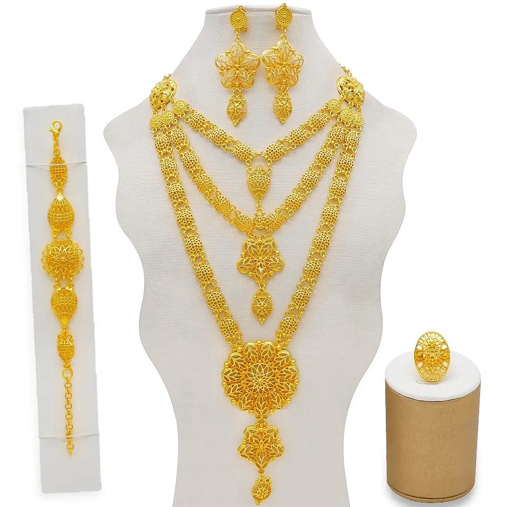 Dubai Jewelry Sets Gold Color Necklace &amp; Earring Set For Women African France Wedding Party Jewelery Ethiopia Bridal Gifts - ItemBear.com