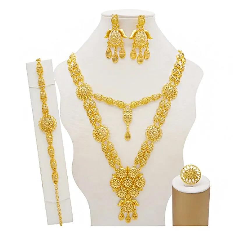 Dubai Jewelry Sets Gold Color Necklace &amp; Earring Set For Women African France Wedding Party Jewelery Ethiopia Bridal Gifts - ItemBear.com