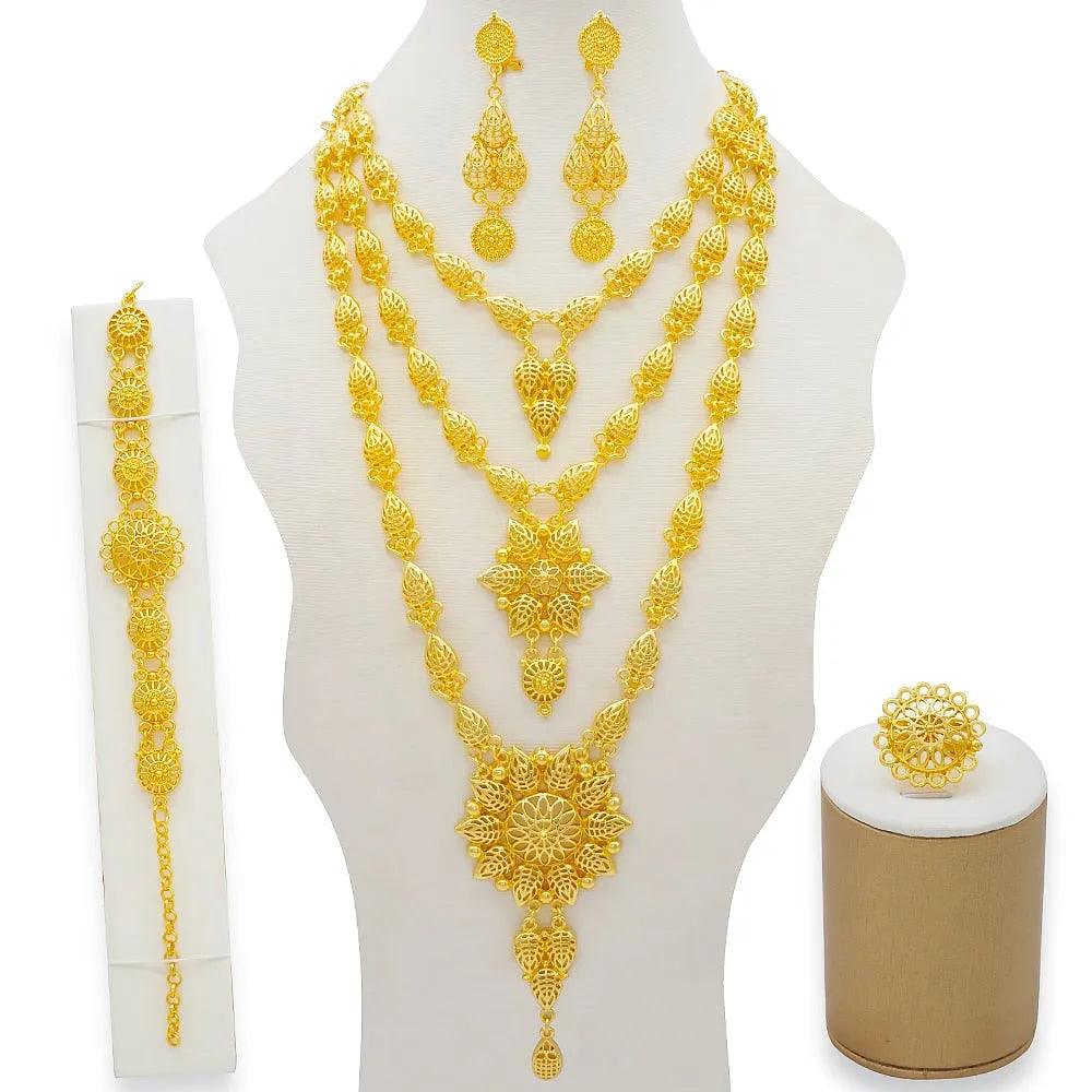 Dubai Jewelry Sets Gold Color Necklace &amp; Earring Set For Women African France Wedding Party Jewelery Ethiopia Bridal Gifts - ItemBear.com