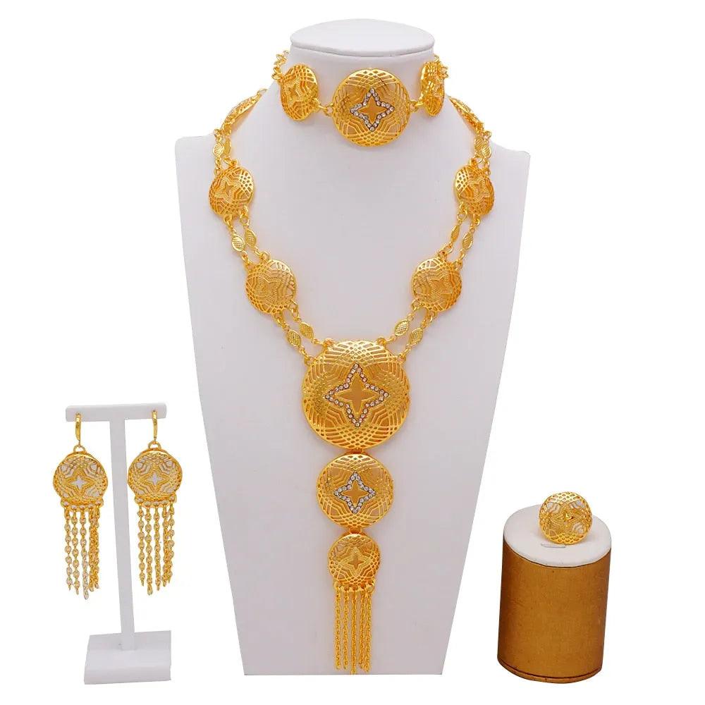 Dubai Jewelry Sets Gold Color Necklace &amp; Earring Set For Women African France Wedding Party Jewelery Ethiopia Bridal Gifts - ItemBear.com