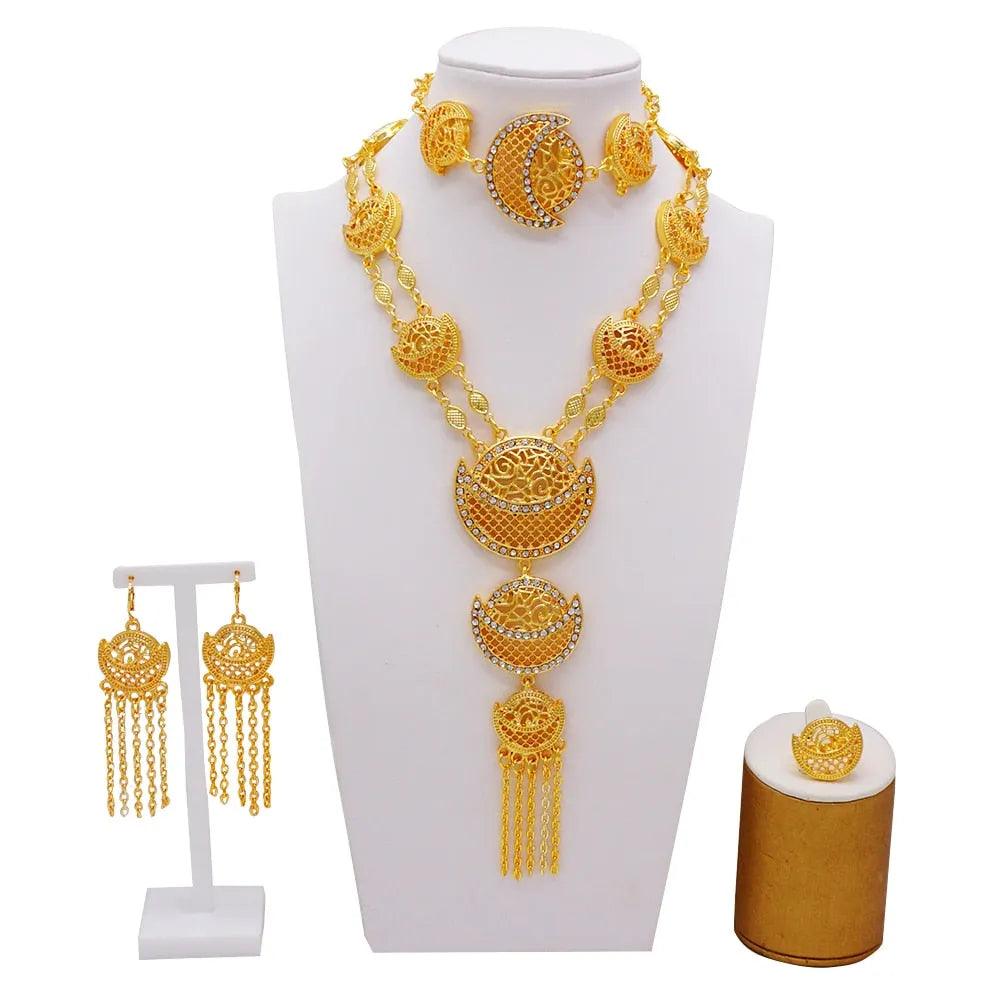 Dubai Jewelry Sets Gold Color Necklace &amp; Earring Set For Women African France Wedding Party Jewelery Ethiopia Bridal Gifts - ItemBear.com