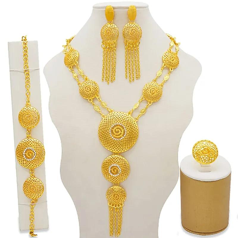 Dubai Jewelry Sets Gold Color Necklace &amp; Earring Set For Women African France Wedding Party Jewelery Ethiopia Bridal Gifts - ItemBear.com