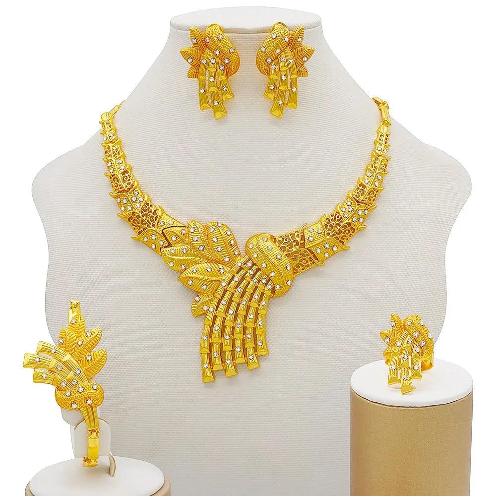 Dubai Jewelry Sets Gold Color Necklace &amp; Earring Set For Women African France Wedding Party Jewelery Ethiopia Bridal Gifts - ItemBear.com