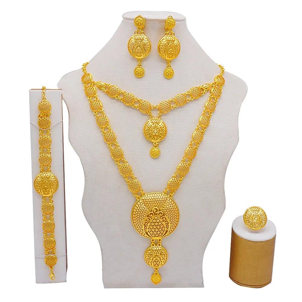 Dubai Jewelry Sets Gold Color Necklace &amp; Earring Set For Women African France Wedding Party Jewelery Ethiopia Bridal Gifts - ItemBear.com