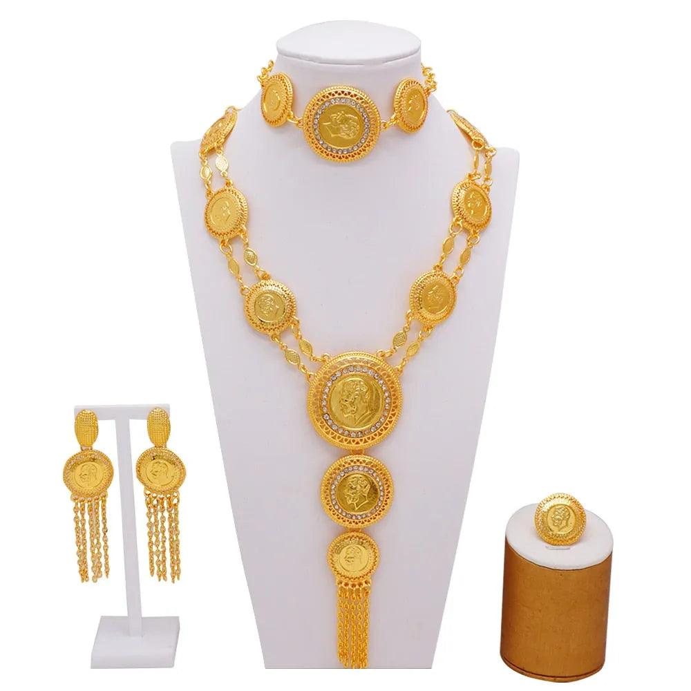 Dubai Jewelry Sets Gold Color Necklace &amp; Earring Set For Women African France Wedding Party Jewelery Ethiopia Bridal Gifts - ItemBear.com