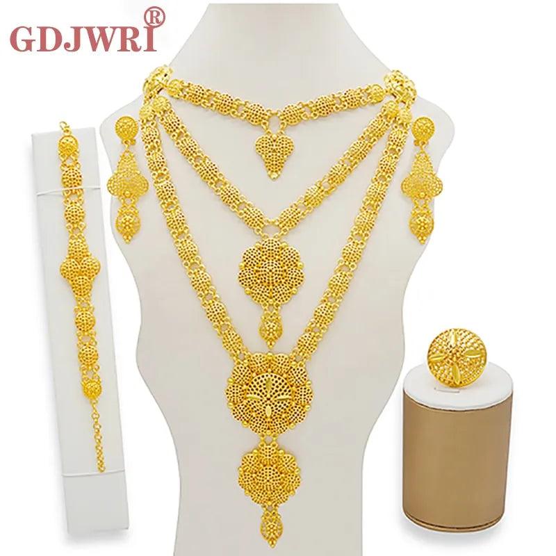 Dubai Jewelry Sets Gold Color Necklace &amp; Earring Set For Women African France Wedding Party Jewelery Ethiopia Bridal Gifts - ItemBear.com