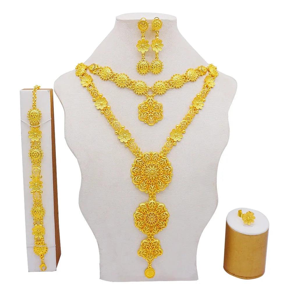 Dubai Jewelry Sets Gold Color Necklace &amp; Earring Set For Women African France Wedding Party Jewelery Ethiopia Bridal Gifts - ItemBear.com