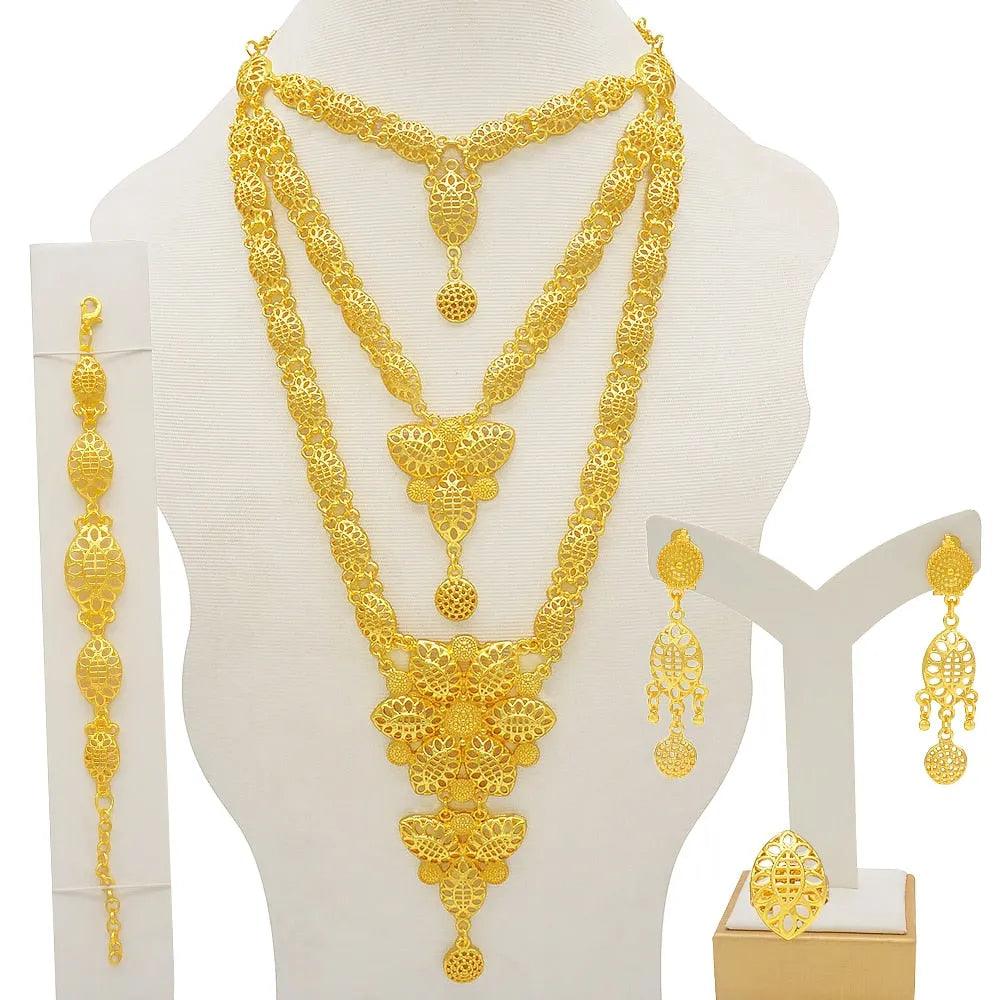 Dubai Jewelry Sets Gold Color Necklace &amp; Earring Set For Women African France Wedding Party Jewelery Ethiopia Bridal Gifts - ItemBear.com