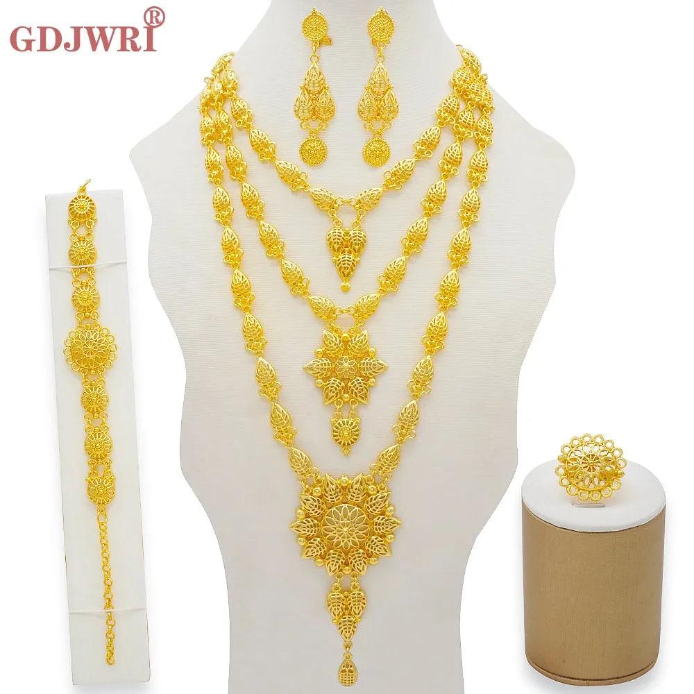 Dubai Jewelry Sets Gold Color Necklace &amp; Earring Set For Women African France Wedding Party Jewelery Ethiopia Bridal Gifts - ItemBear.com