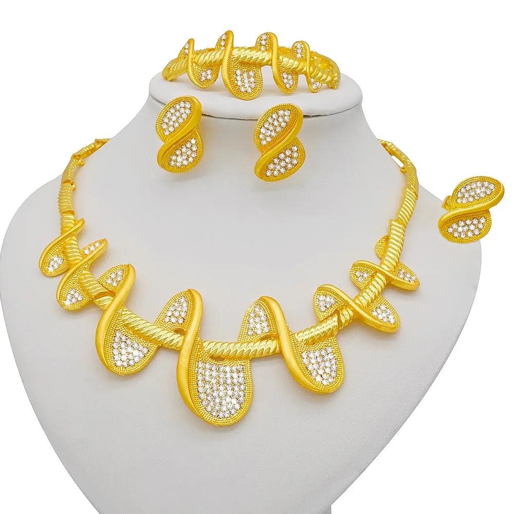 Dubai Jewelry Sets Gold Color Necklace &amp; Earring Set For Women African France Wedding Party Jewelery Ethiopia Bridal Gifts - ItemBear.com