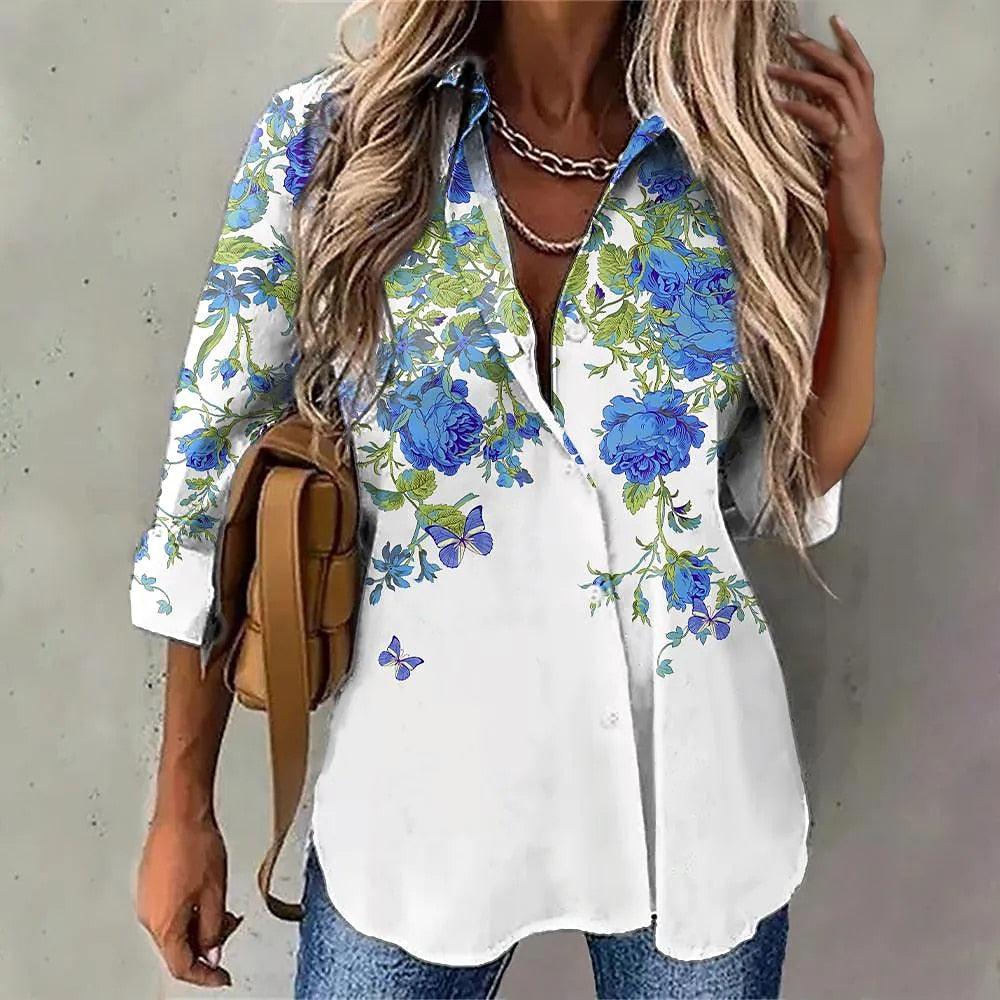 Elegant Loose Women Shirts Fashion Shirts Women Print Casual Tops Ladies - ItemBear.com