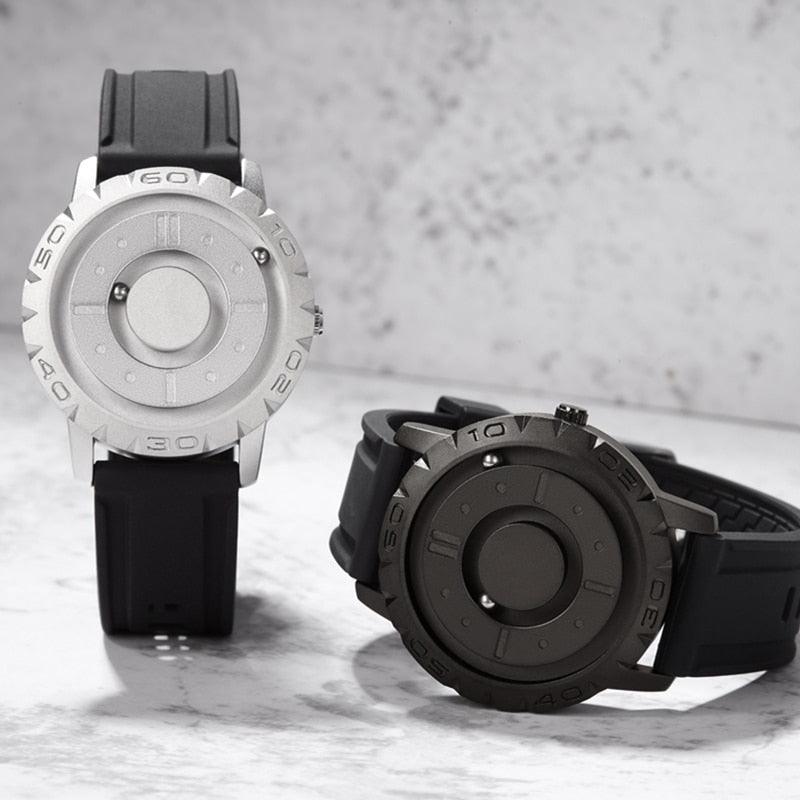 Eutour Original Iron Ball Magnetic Pointer Concept Quartz Unusual Men's Watch Fashion Rubber Strap - ItemBear.com