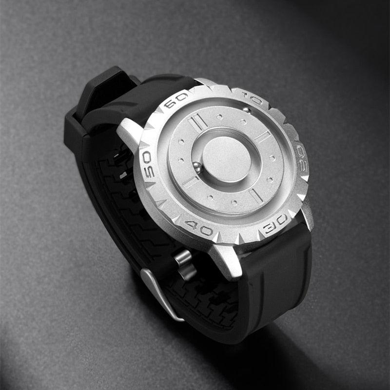 Eutour Original Iron Ball Magnetic Pointer Concept Quartz Unusual Men's Watch Fashion Rubber Strap - ItemBear.com