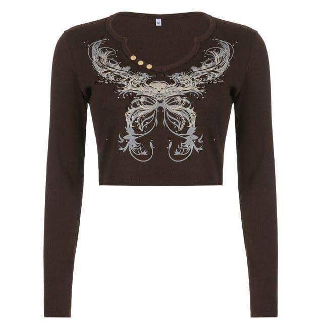 Fairy Grunge Graphic Long Sleeve V-Neck Tee - ItemBear.com