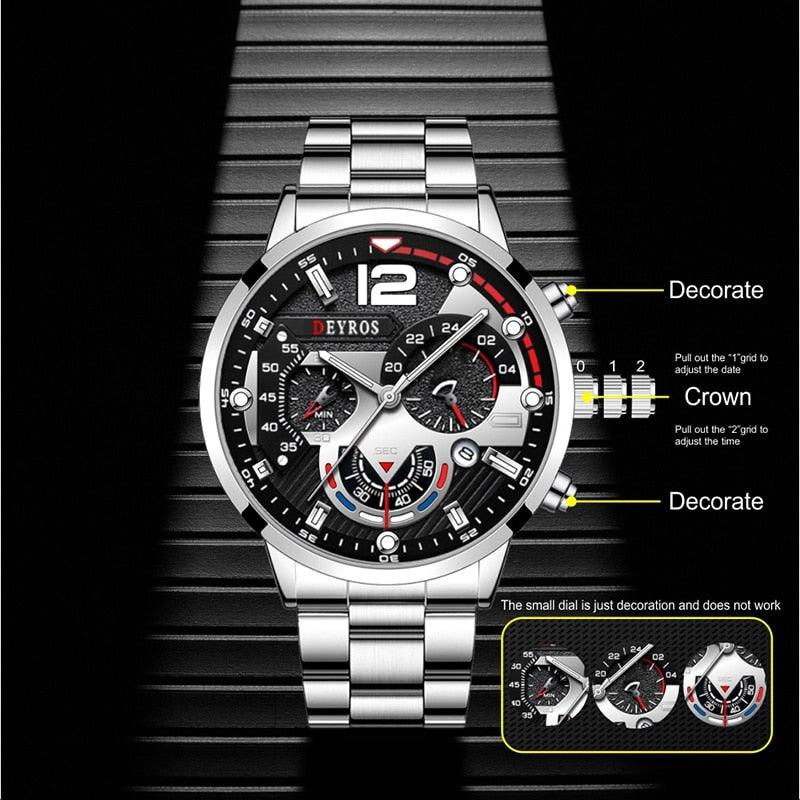 Fashion Mens Watches Luxury Stainless Steel Quartz Wristwatch Calendar Luminous Clock Men Business Casual Watch Reloj Hombre - ItemBear.com