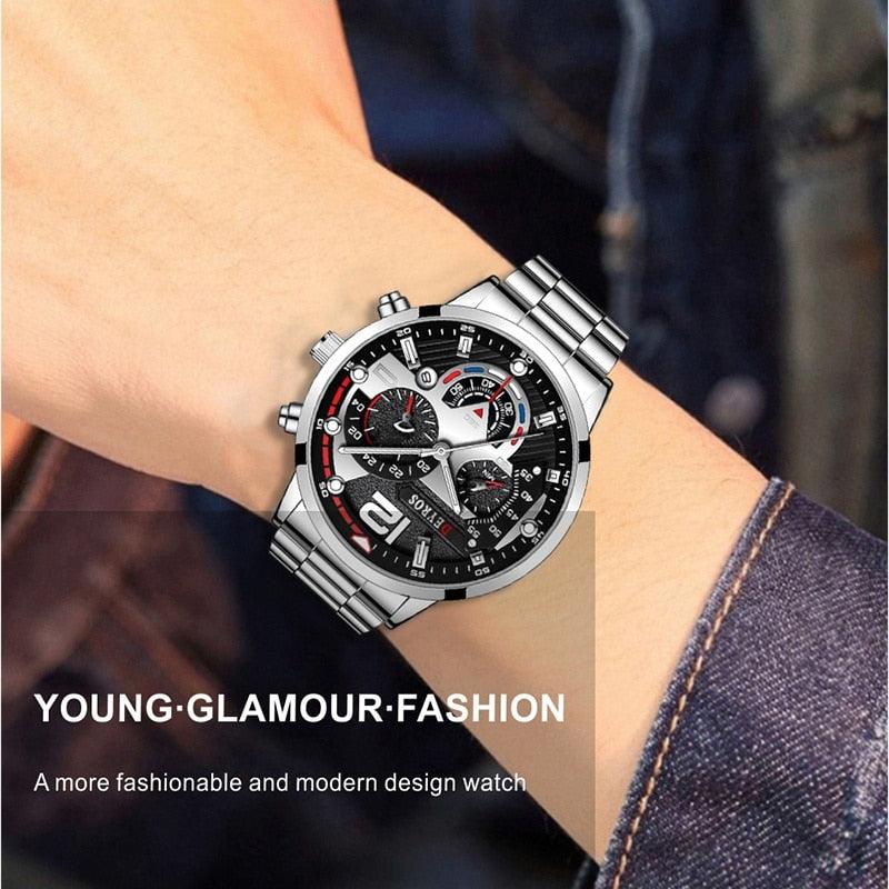 Fashion Mens Watches Luxury Stainless Steel Quartz Wristwatch Calendar Luminous Clock Men Business Casual Watch Reloj Hombre - ItemBear.com