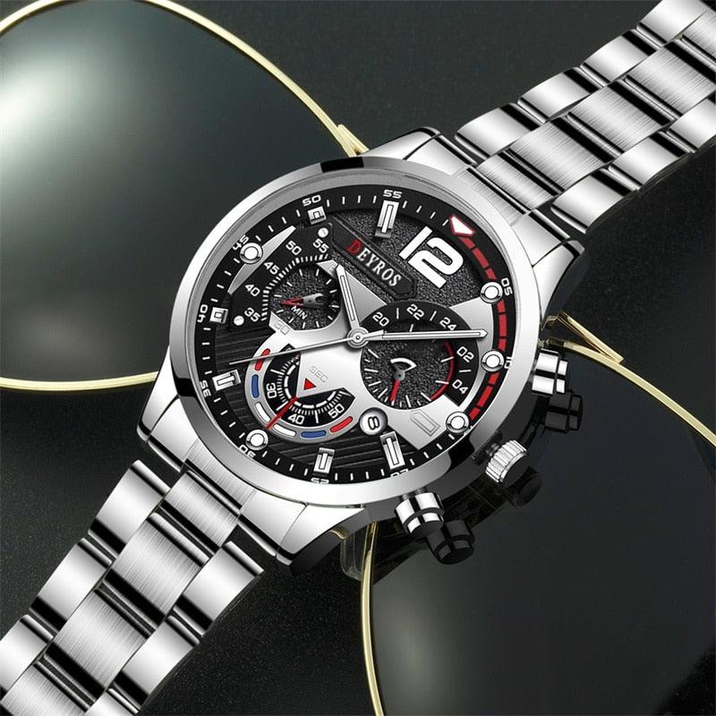 Fashion Mens Watches Luxury Stainless Steel Quartz Wristwatch Calendar Luminous Clock Men Business Casual Watch Reloj Hombre - ItemBear.com