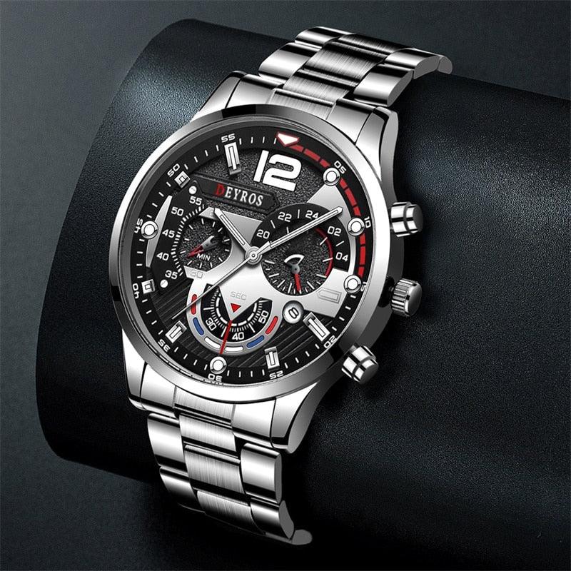 Fashion Mens Watches Luxury Stainless Steel Quartz Wristwatch Calendar Luminous Clock Men Business Casual Watch Reloj Hombre - ItemBear.com