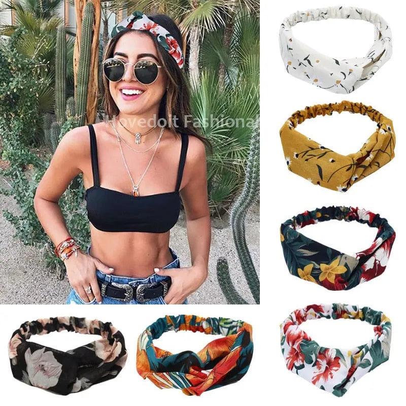 Fashion Women Girls Summer Bohemian Hair Bands Print Headbands Vintage Cross Turban Bandage Bandanas HairBands Hair Accessories - ItemBear.com