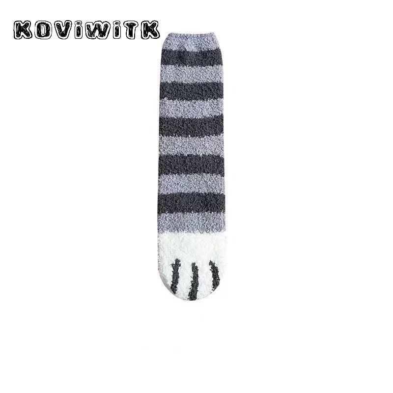 Fashion womens Cats Paw stripe 3d Socks Cute Funny Thick Girls Cartoon Animal Fingers Sock Hosiery Toe Zebra/Tiger/Cat Foot Sox - ItemBear.com