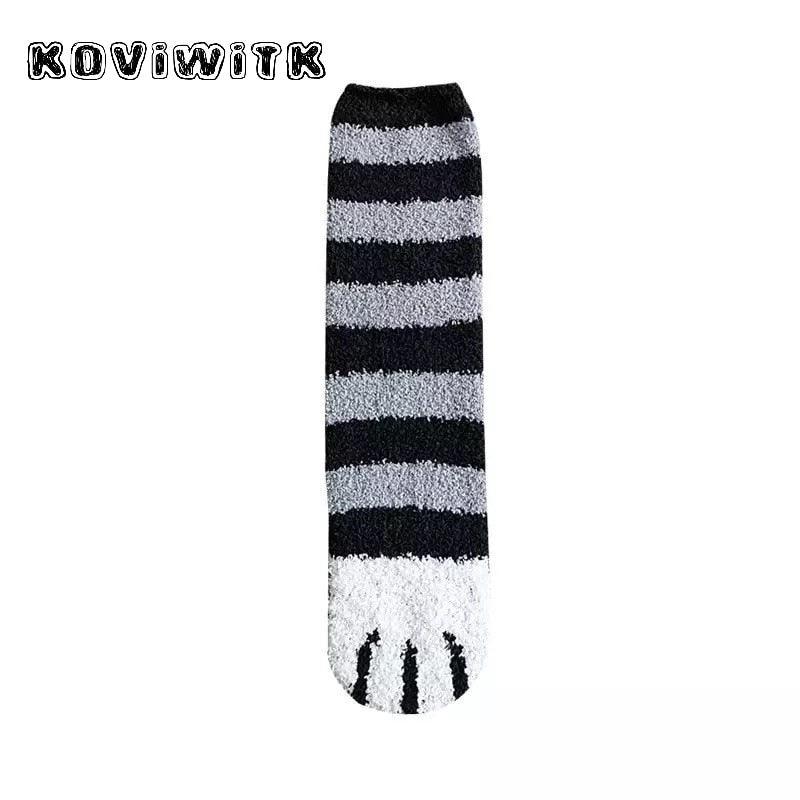 Fashion womens Cats Paw stripe 3d Socks Cute Funny Thick Girls Cartoon Animal Fingers Sock Hosiery Toe Zebra/Tiger/Cat Foot Sox - ItemBear.com