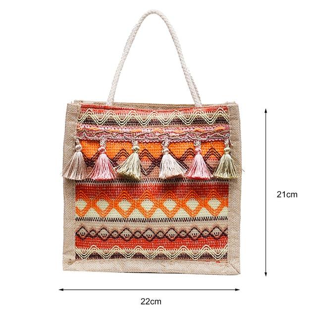 Female Retro Ethnic Shoulder Bag Women Exquisite Linen Tassels Tote Handbags Casual Leisure Travel Shopper Coin Purse Beach Bag - ItemBear.com