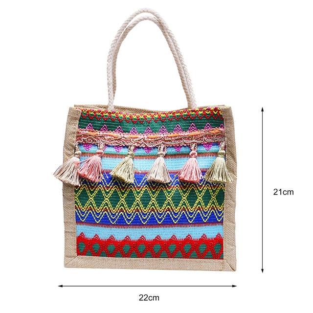 Female Retro Ethnic Shoulder Bag Women Exquisite Linen Tassels Tote Handbags Casual Leisure Travel Shopper Coin Purse Beach Bag - ItemBear.com