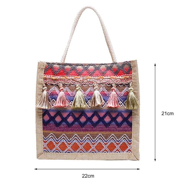 Female Retro Ethnic Shoulder Bag Women Exquisite Linen Tassels Tote Handbags Casual Leisure Travel Shopper Coin Purse Beach Bag - ItemBear.com