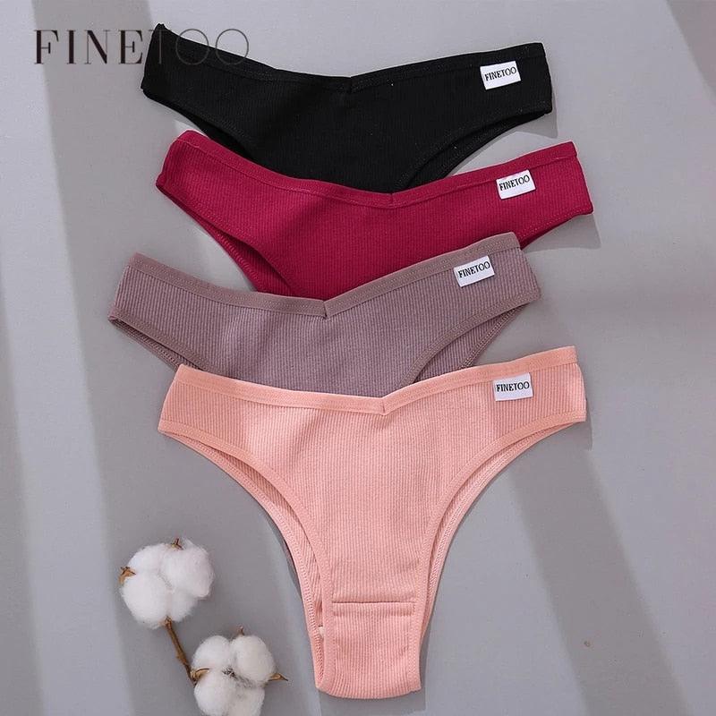 FINETOO Cotton Brazilian Panties Women Sexy V Waist G-String Underwear Female T-back Underpants M-XL Lady Bikini Panty 3Pcs/set - ItemBear.com