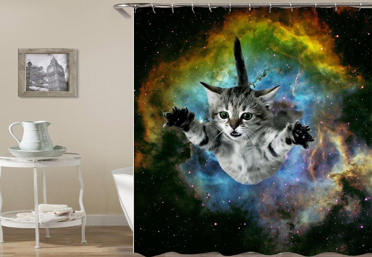 Floating In Space Cat Shower Curtain - ItemBear.com