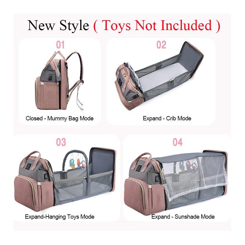 Folding Mommy Bag Lightweight Portable Folding Crib Bed Large-capacity Baby Backpack Female Mommy Outting Bag Mummy Bag - ItemBear.com