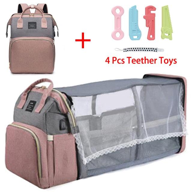 Folding Mommy Bag Lightweight Portable Folding Crib Bed Large-capacity Baby Backpack Female Mommy Outting Bag Mummy Bag - ItemBear.com